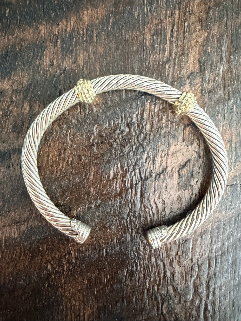 David Yurman Silver Cable Cuff Bracelet with Gold Accents